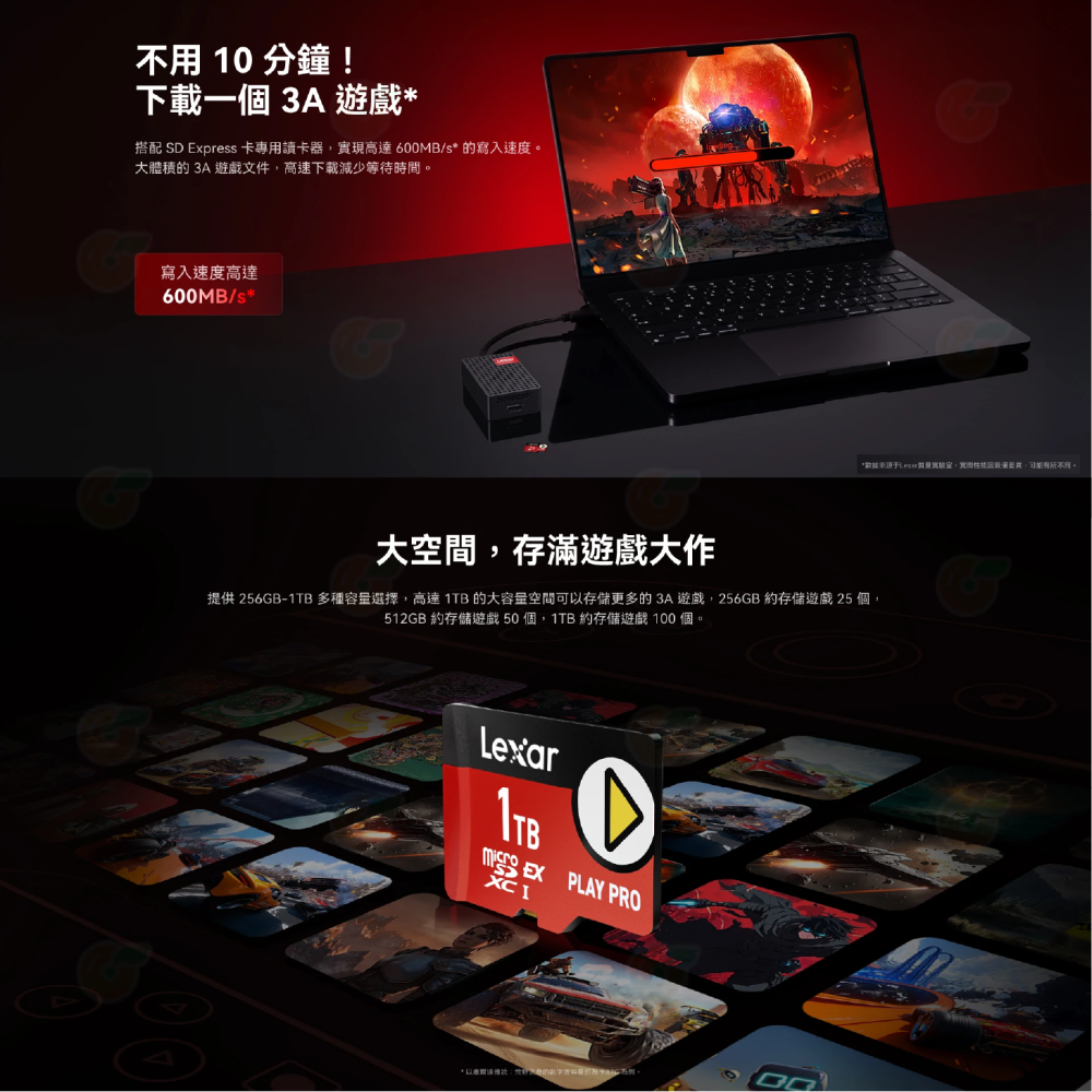 雷克沙 Lexar Play PRO microSDXC 1TB 記憶卡 1T 遊戲卡 任天堂 NS2 Switch 2-細節圖6