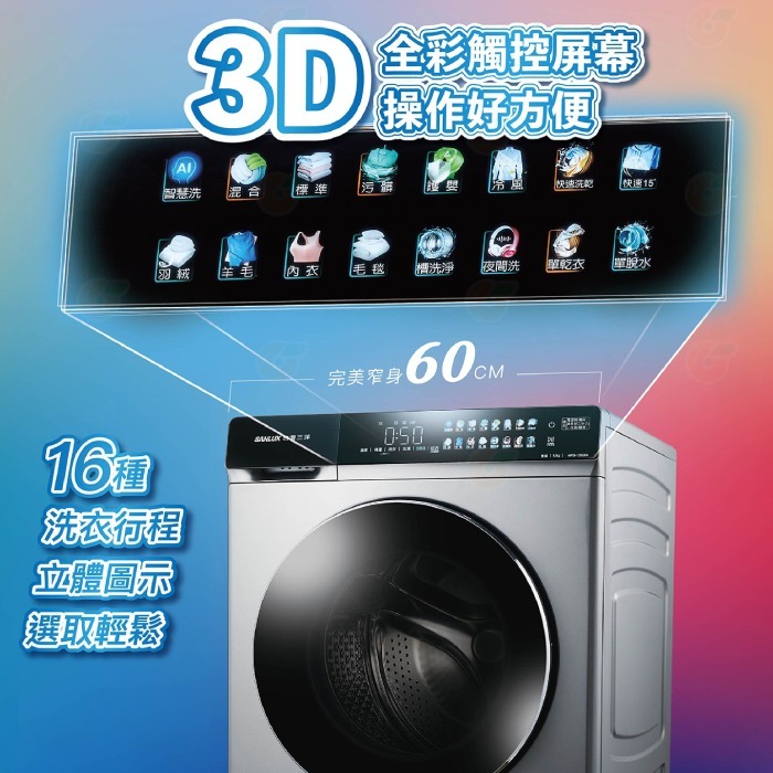 送好禮 含拆箱定位+舊機回收 台灣三洋 SANLUX AWD-1260KA 滾筒 洗衣機 12kg 公司貨 變頻 烘衣機-細節圖3