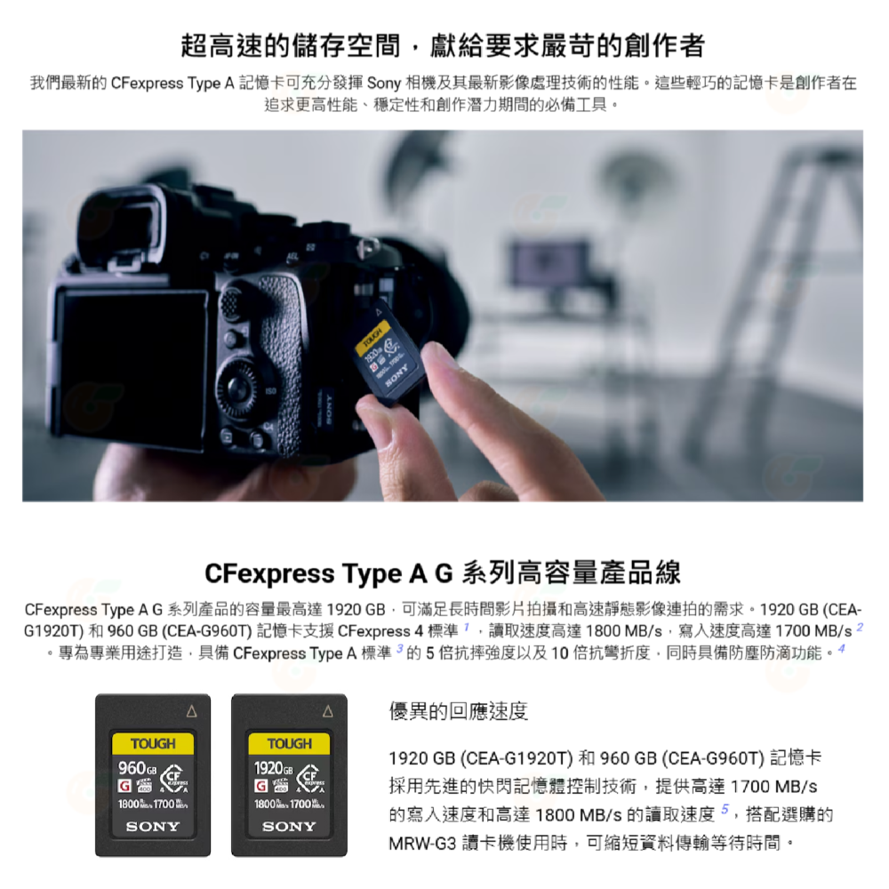 SONY CFexpress Type A CEA-G960T 記憶卡 960GB 公司貨 1800MB/s 960G-細節圖2