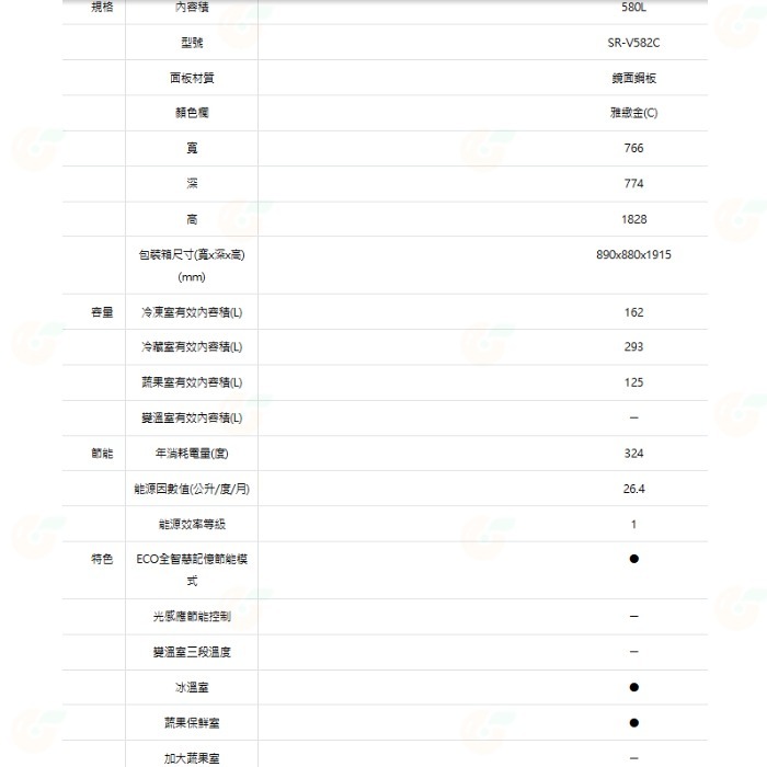 送好禮 含拆箱定位+舊機回收 台灣三洋 SANLUX SR-V582C -3°C微凍室變頻電冰箱 580L 一級能效-細節圖6
