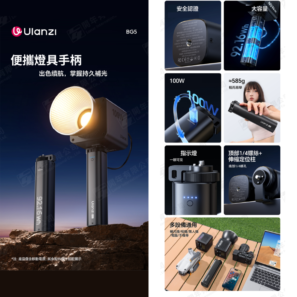 Ulanzi P012 BG5 燈具手把 手柄 Type-C 適用 補光燈 棚燈 L023 L024 ML100 C01-細節圖2