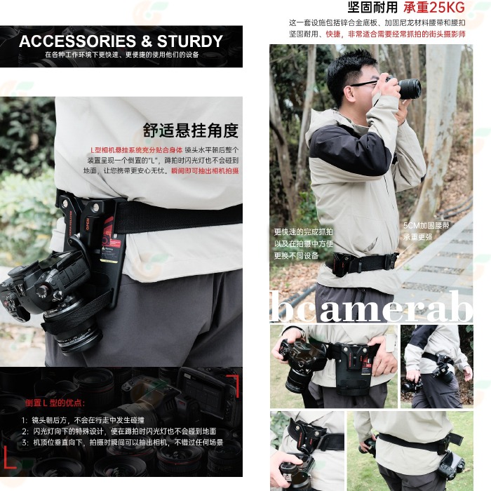 朗詩歌 LensGo bcamerab 50D LYNCA 力影佳 多功能相機腰扣 公司貨 攝影腰帶 快掛 單眼相機 適-細節圖3