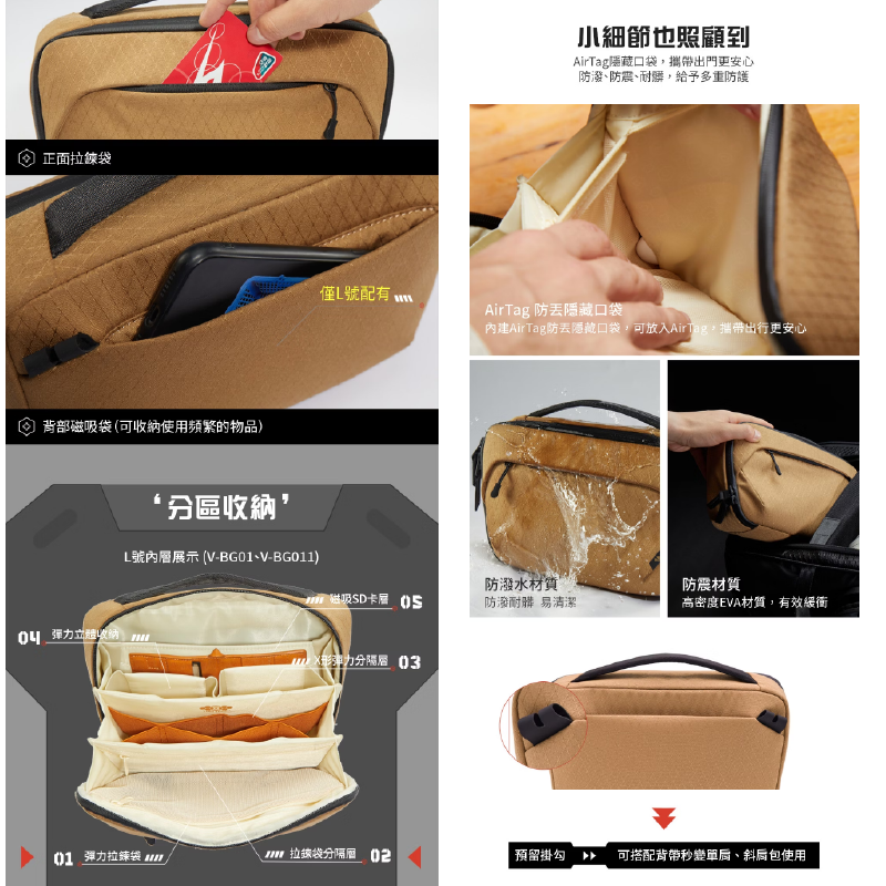 特價 威高 VSGO V-BG01 全能質感配件收納包 L號 單肩 斜肩 分隔式 防潑水 可收納平板 DJI GoPro-細節圖3