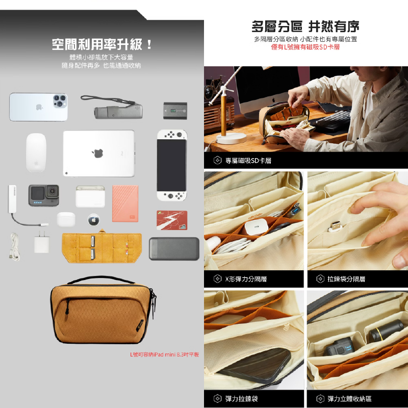 特價 威高 VSGO V-BG01 全能質感配件收納包 L號 單肩 斜肩 分隔式 防潑水 可收納平板 DJI GoPro-細節圖4