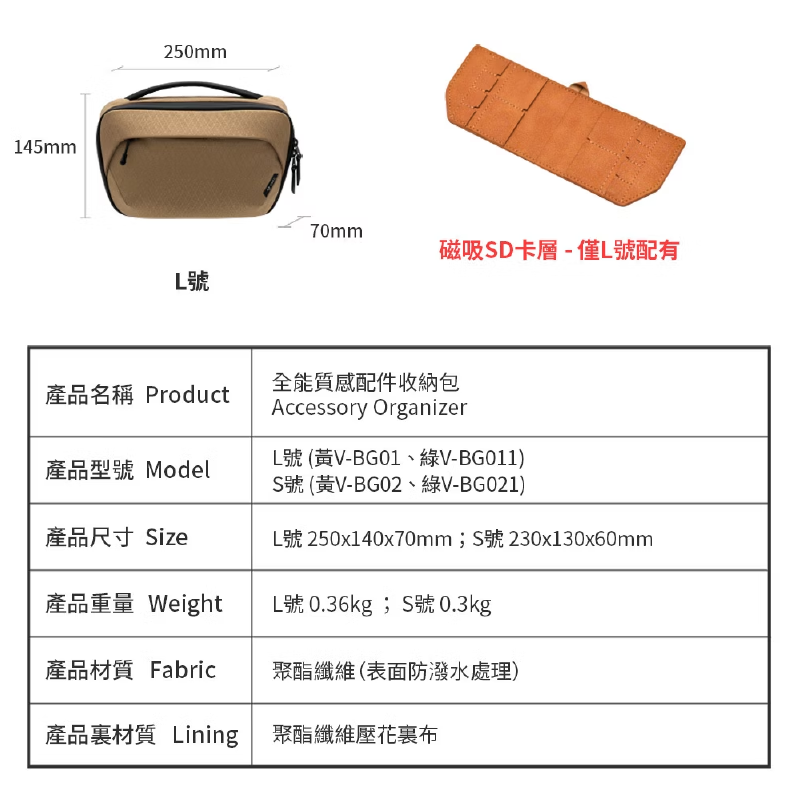 特價 威高 VSGO V-BG01 全能質感配件收納包 L號 單肩 斜肩 分隔式 防潑水 可收納平板 DJI GoPro-細節圖6