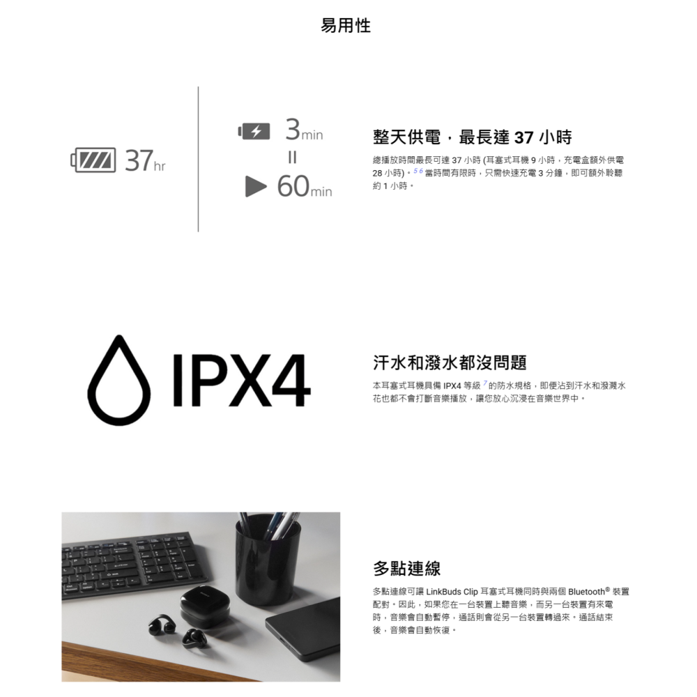 送收納袋 SONY WF-LC900 DSEE 耳夾式 真無線耳機 藍牙耳機 公司貨 多點連線 通話 防水 降噪-細節圖3