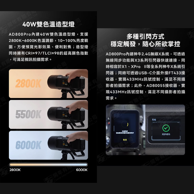 ✨ 神牛 Godox AD800Pro 專業外拍閃光燈 800W 保榮卡口 攝影燈 閃燈 補光燈 棚燈 持續燈-細節圖4
