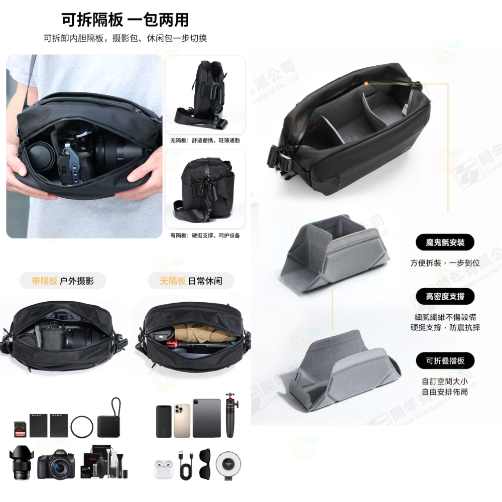 Ulanzi B120 PB038 B122 AB02 B158 BP11 旅行胸包 V2 9L 10L 斜肩包 相機包-細節圖4