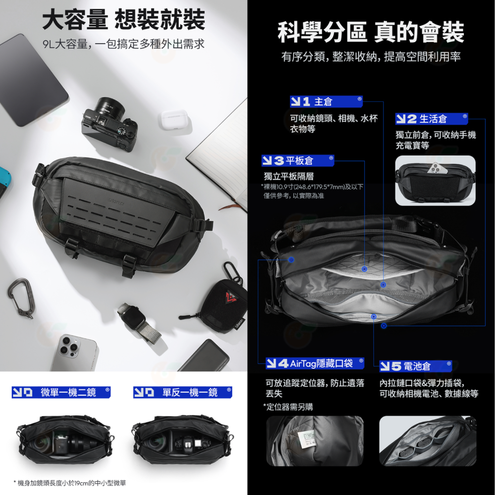 Ulanzi B120 PB038 B122 AB02 B158 BP11 旅行胸包 V2 9L 10L 斜肩包 相機包-細節圖8