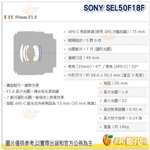 特價 SONY SEL50F18F FE 50mm F1.8 E 接環 全片幅 定焦鏡頭 人像鏡 台灣索尼公司貨-細節圖4