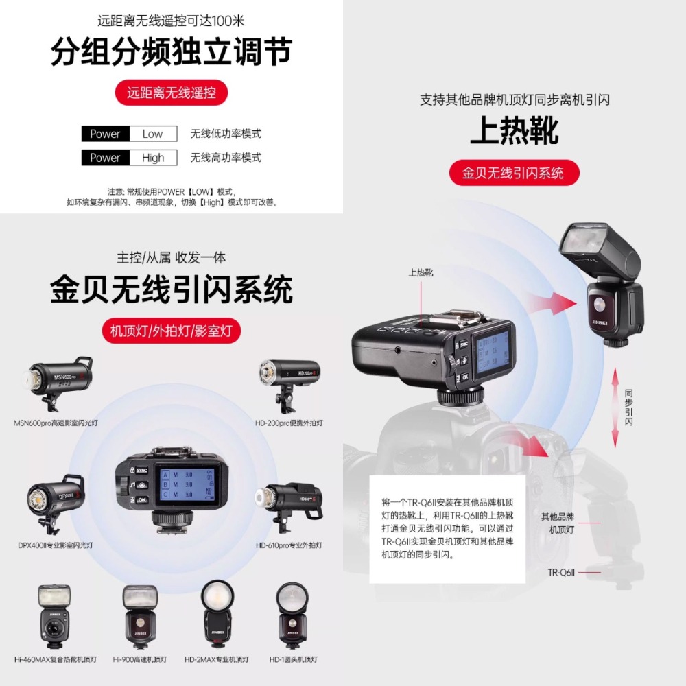 金貝 JINBEI TR-Q6II 複合熱靴 引閃器 發射器 TTL 適用 Canon Nikon 富士 SONY 閃燈-細節圖4