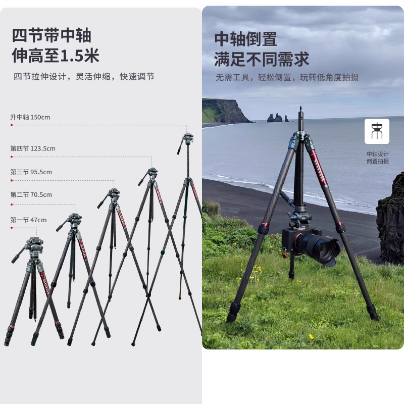 力普萊 LEAPLIGHT LYZ4+LYQ1 LYR1+LYQ1 戰系列 碳纖維三腳架 液壓 球型 雲台 四節 公司貨-細節圖7