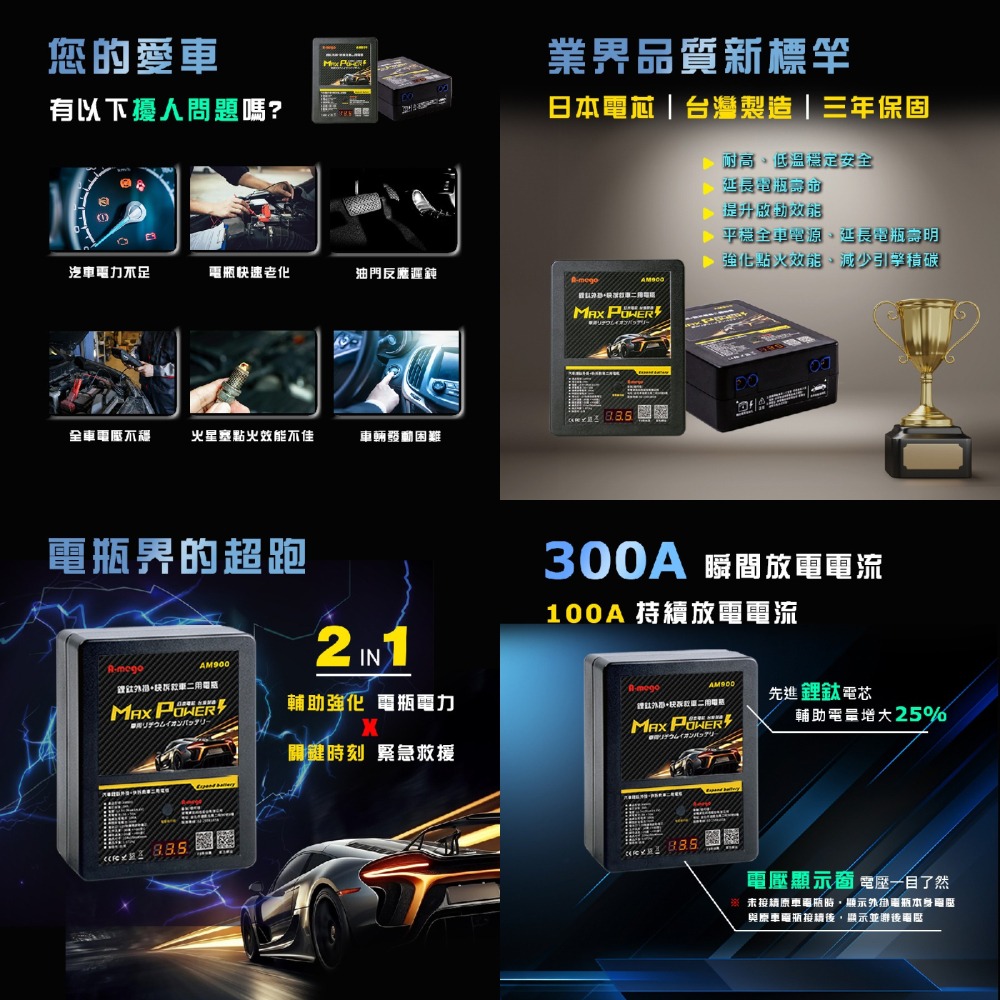 A-mego AM900 鋰鈦快拆外掛電瓶 救車二用版 日本鋰鈦電芯 三年保固 台灣製造 汽油3000cc 柴油2200-細節圖3