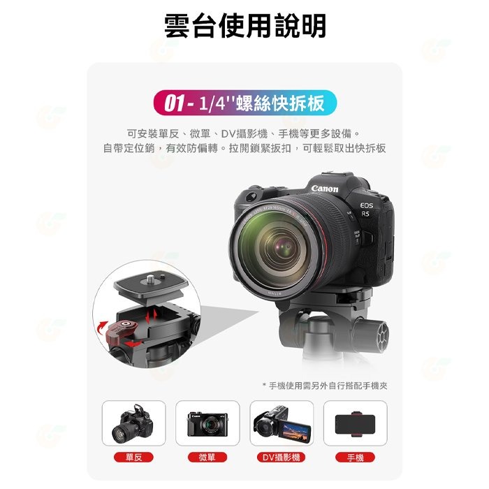 Ulanzi U-Select VT-02 金屬 可調阻尼 中軸橫置 攝影 三腳架 公司貨 承重3kg 俯拍 單腳架-細節圖5