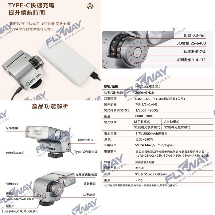 JINBEI Hi-5 復古 機頂閃光燈 單點觸發 通用熱靴 適用 微單 Sony Canon Nikon 富士 GR-細節圖6