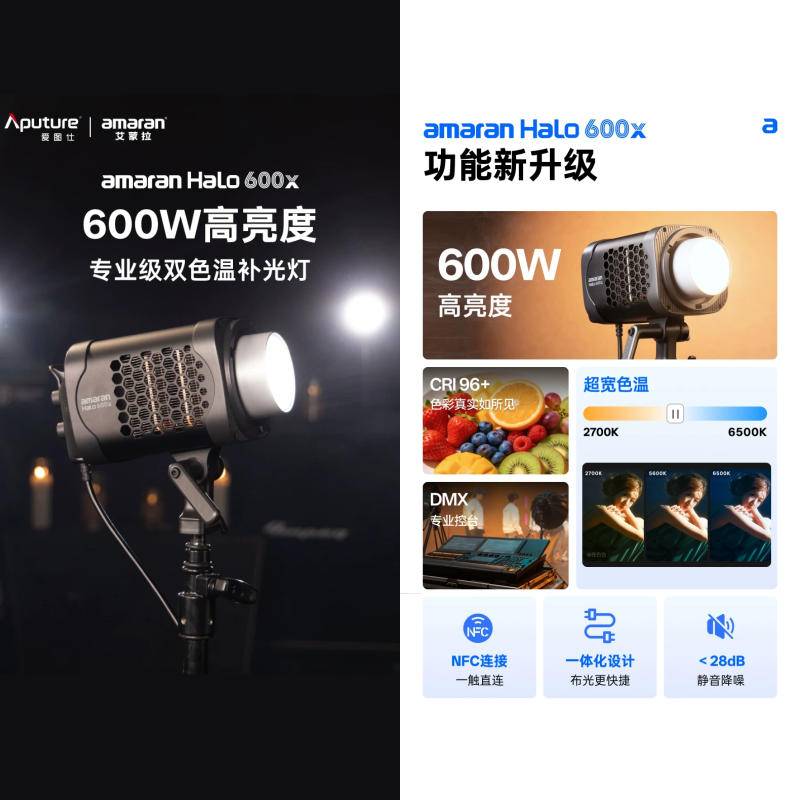 愛圖仕 Aputure amaran halo 600x 雙色溫 補光燈 保榮卡口 便攜 手持 持續燈 攝影燈 直播燈-細節圖2