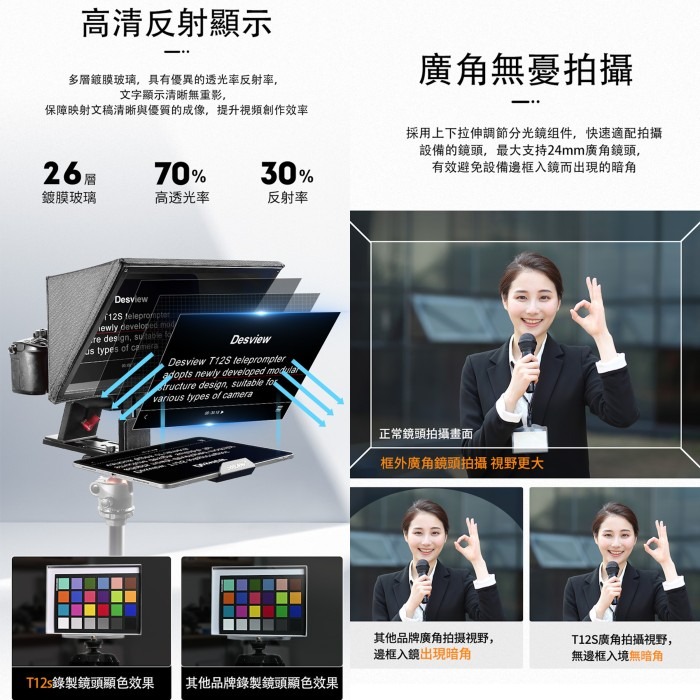 百視悅 Desview T12S 攜帶式 大螢幕 手機 平板 通用 提詞機 公司貨 提詞器 讀稿機  直播 採訪 字幕-細節圖4