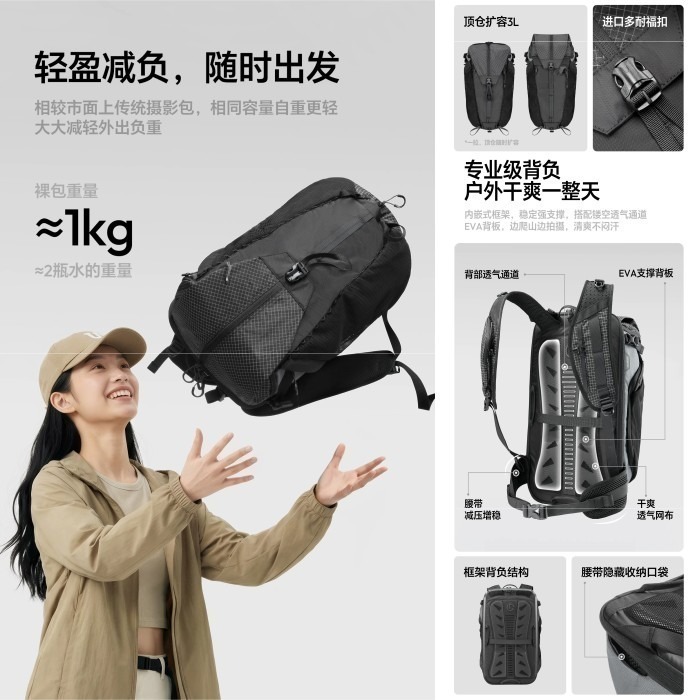 Ulanzi TP01 旅拍 雙肩包 25L 大容量 防潑水 輕量 後背包 攝影包 相機包 快取 通勤 旅行-細節圖3