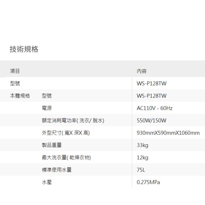 含拆箱定位+舊機回收 奇美家電 CHIMEI WS-P128TW 定頻 直立式洗衣機 雙槽 12KG 宿舍 洗脫分離-細節圖5