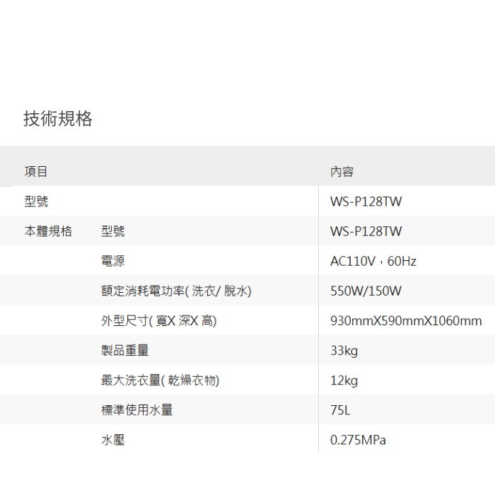 含拆箱定位+舊機回收 奇美家電 CHIMEI WS-P128TW 定頻 直立式洗衣機 雙槽 12KG 宿舍 洗脫分離-細節圖5