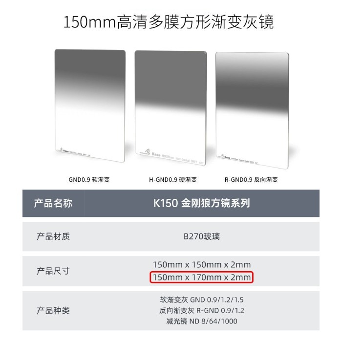 Kase K150 金鋼狼 方鏡 S-GND 0.9 1.2 1.5 方形 漸變鏡 通用方片 濾鏡 150*170mm-細節圖9