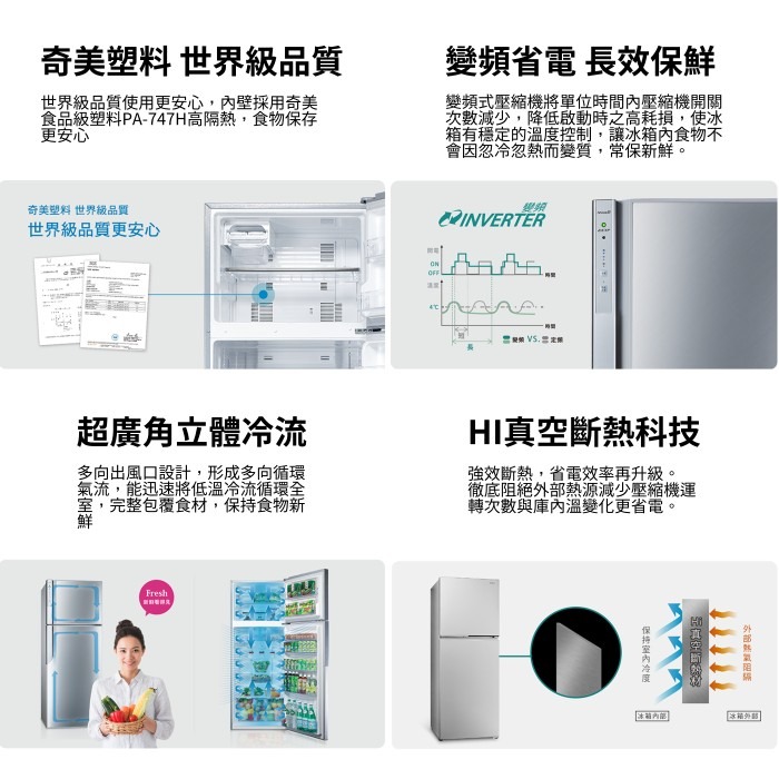 含拆箱定位+舊機回收 奇美家電 CHIMEI UR-P498VB 變頻 雙門電冰箱 498L 台灣製造 能源效率1級-細節圖2