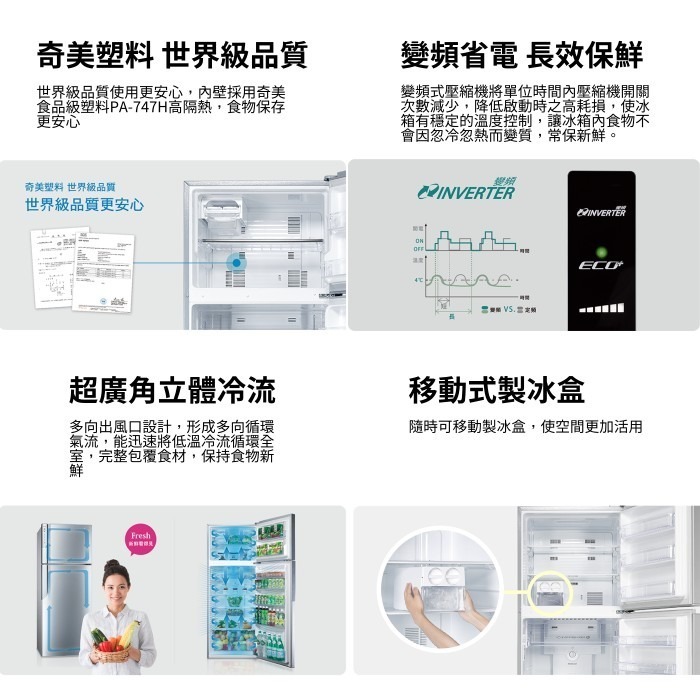含拆箱定位+舊機回收 奇美家電 CHIMEI UR-P580VB 變頻 雙門電冰箱 580L 台灣製造 能源效率1級-細節圖2