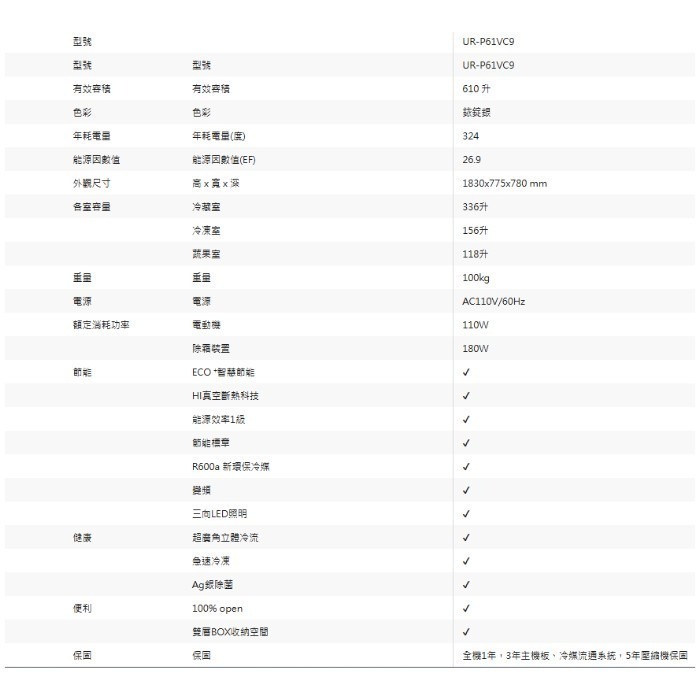 含拆箱定位+舊機回收 奇美家電 CHIMEI UR-P61VC9 變頻 三門電冰箱 610L 自動除霜 大容量 家庭-細節圖6