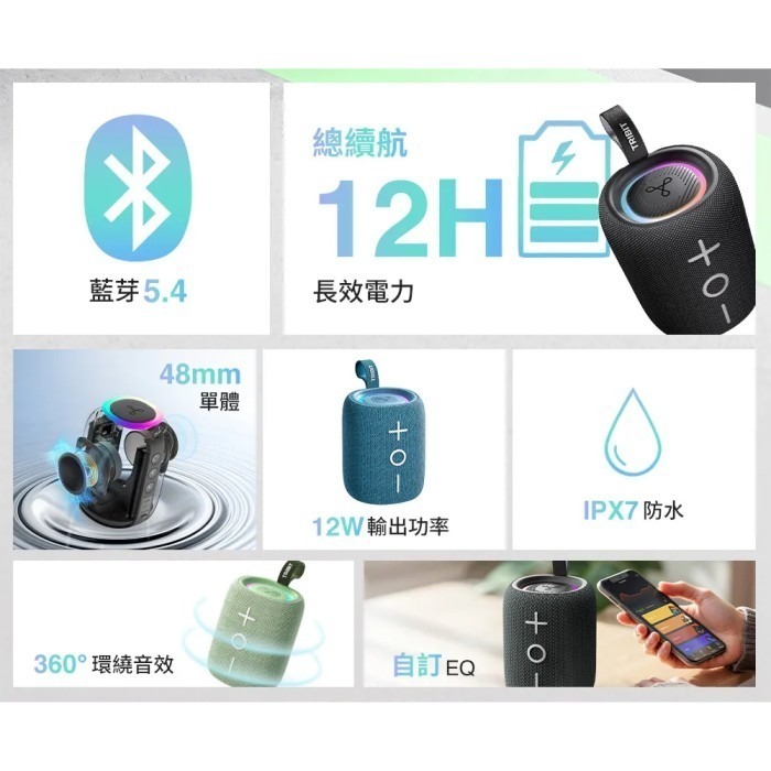 Tribit StormBox Mini+ 可攜式無線藍牙喇叭 公司貨 立體環繞 音響 防水 免持通話 自訂EQ-細節圖3