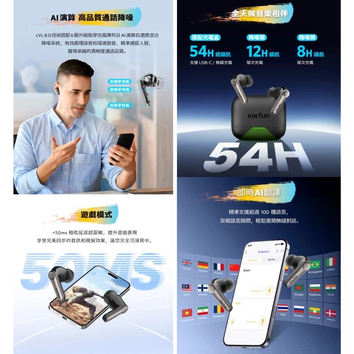 EarFun Air Pro 4+ 降噪真無線藍牙耳機 公司貨 入耳式 長續航 防水 快充 AI翻譯 遊戲模式-細節圖6