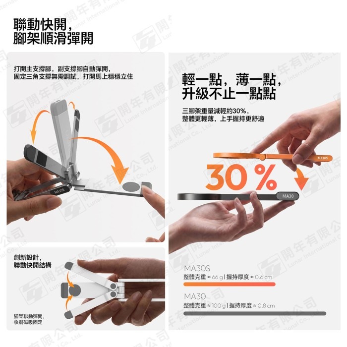 Ulanzi MA30S 登山扣手機支架(黑色) 升級輕薄款 磁吸 腳架 三腳架 手機架 Magsafe 引磁片 直播-細節圖3