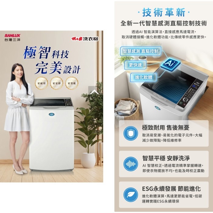含拆箱定位+舊機回收 台灣三洋 SANLUX SW-V17N 變頻 直立 單槽 洗衣機 17kg 洗被單 槽洗淨-細節圖2