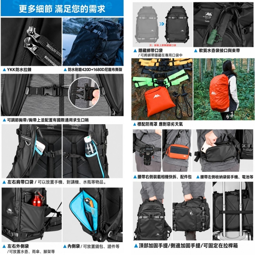 Summit Tenzing 丹增系列 捲蓋款 30L 40L 50L 戶外攝影後背包 公司貨 後背包 相機包 筆電包-細節圖6
