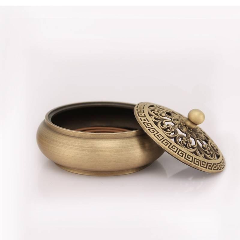 《送純銅香插+防火棉》復古純銅香爐  盤香 盤香爐 香燻 煙供 薰香 香環 香爐 黃銅香爐-細節圖2