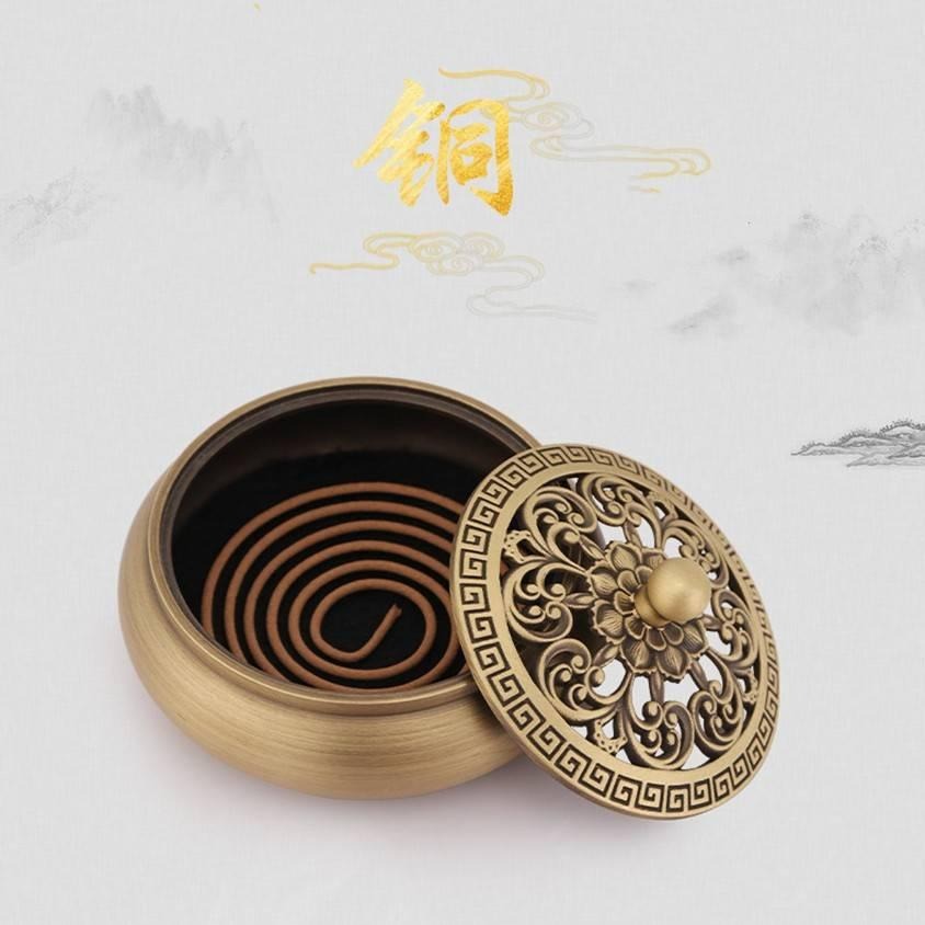 《送純銅香插+防火棉》復古純銅香爐  盤香 盤香爐 香燻 煙供 薰香 香環 香爐 黃銅香爐-細節圖3