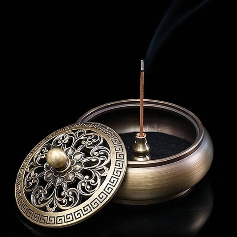 《送純銅香插+防火棉》復古純銅香爐  盤香 盤香爐 香燻 煙供 薰香 香環 香爐 黃銅香爐-細節圖4