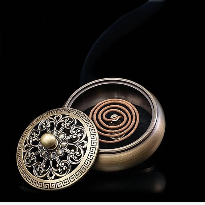 《送純銅香插+防火棉》復古純銅香爐  盤香 盤香爐 香燻 煙供 薰香 香環 香爐 黃銅香爐-細節圖5