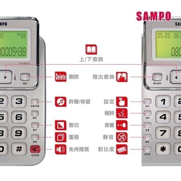 《原廠保固》聲寶 來電報號 有線電話 家用電話 室內電話 語音報號功能 語音報號電話 HT-W901L 來電報號電話機-細節圖3