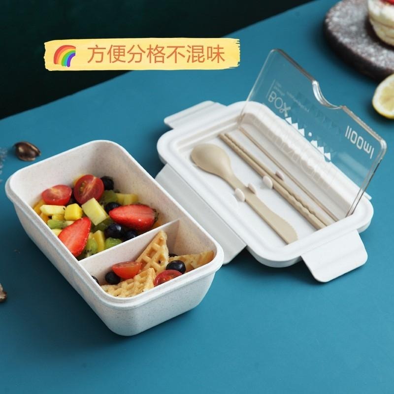 【惇毅本舖-附餐具】多色小麥秸稈便當盒-1100ml版 微波便當盒 分格便當 上班族便當 可加熱-細節圖4