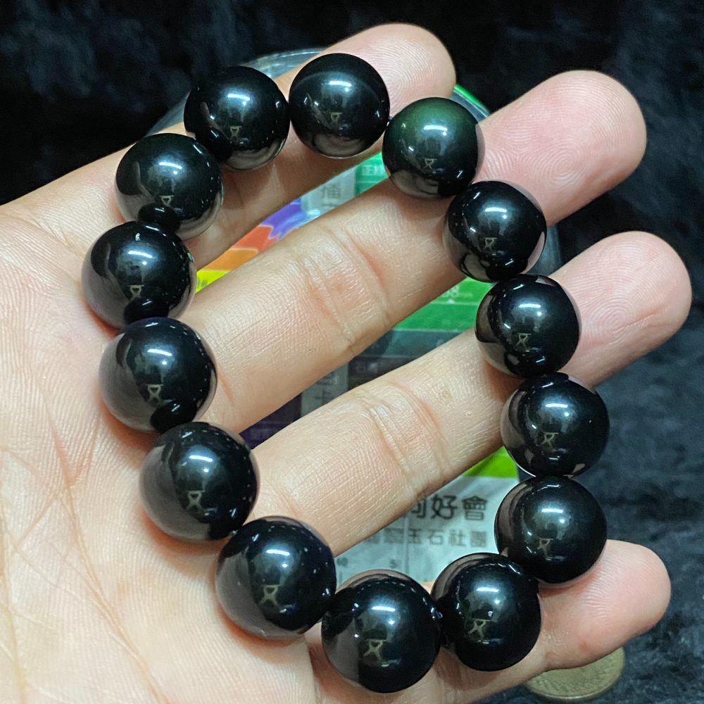 彩虹黑曜石14mm手珠（貓眼效應）-細節圖3
