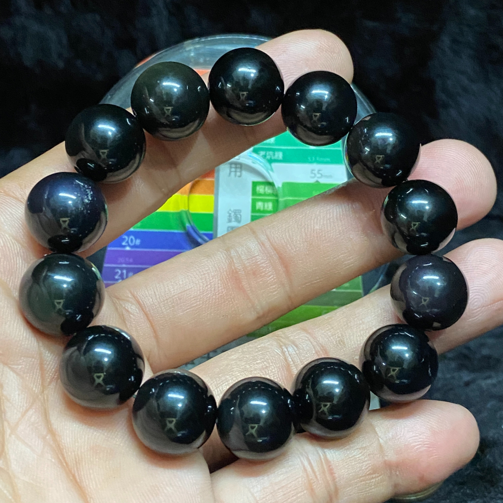 彩虹黑曜石14mm手珠（貓眼效應）-細節圖4