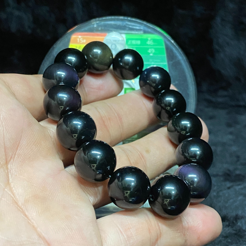 彩虹黑曜石14mm手珠（貓眼效應）-細節圖5