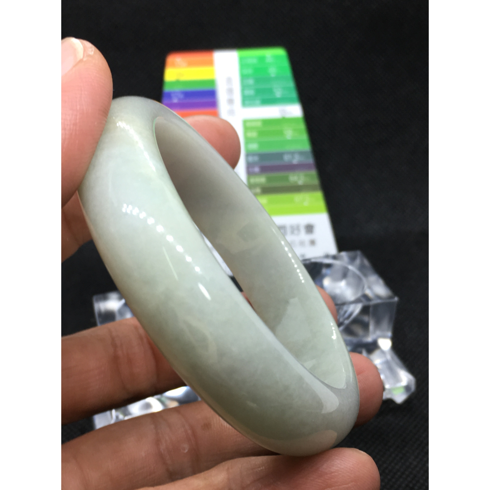 緬甸玉A貨~糯種湖綠帶紫58.8平安鐲-細節圖4