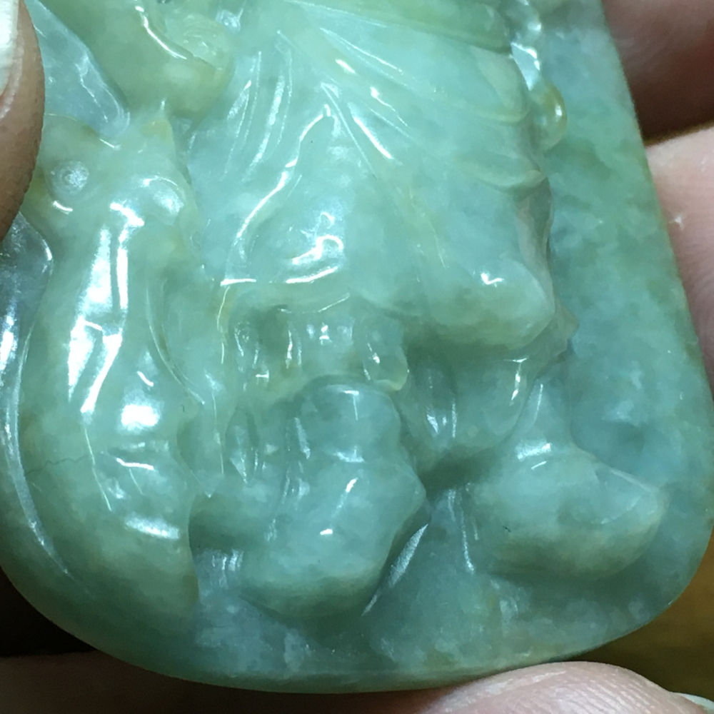 緬甸玉A貨~湖綠關聖帝君吊墜（盒裝，可調式項鍊綁繩）-細節圖6