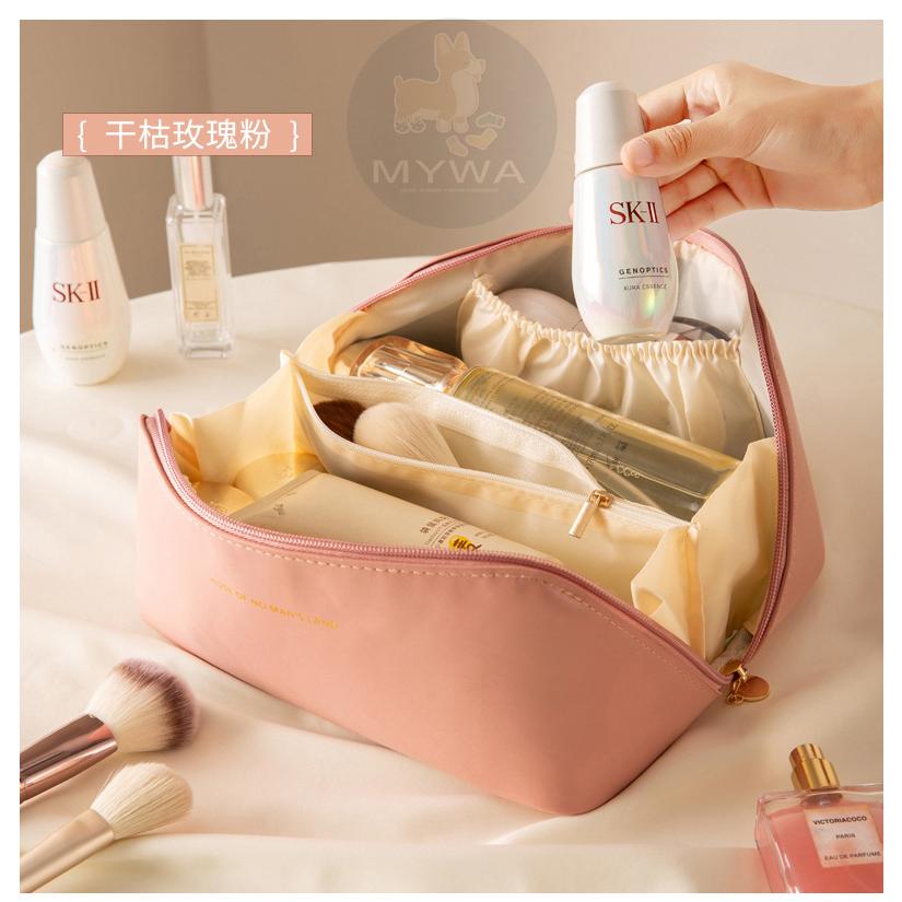 MyWa™️經典奶油色系貝殼化妝包 盥洗包 化妝品收納包 PU皮革 出國旅行必備-細節圖4