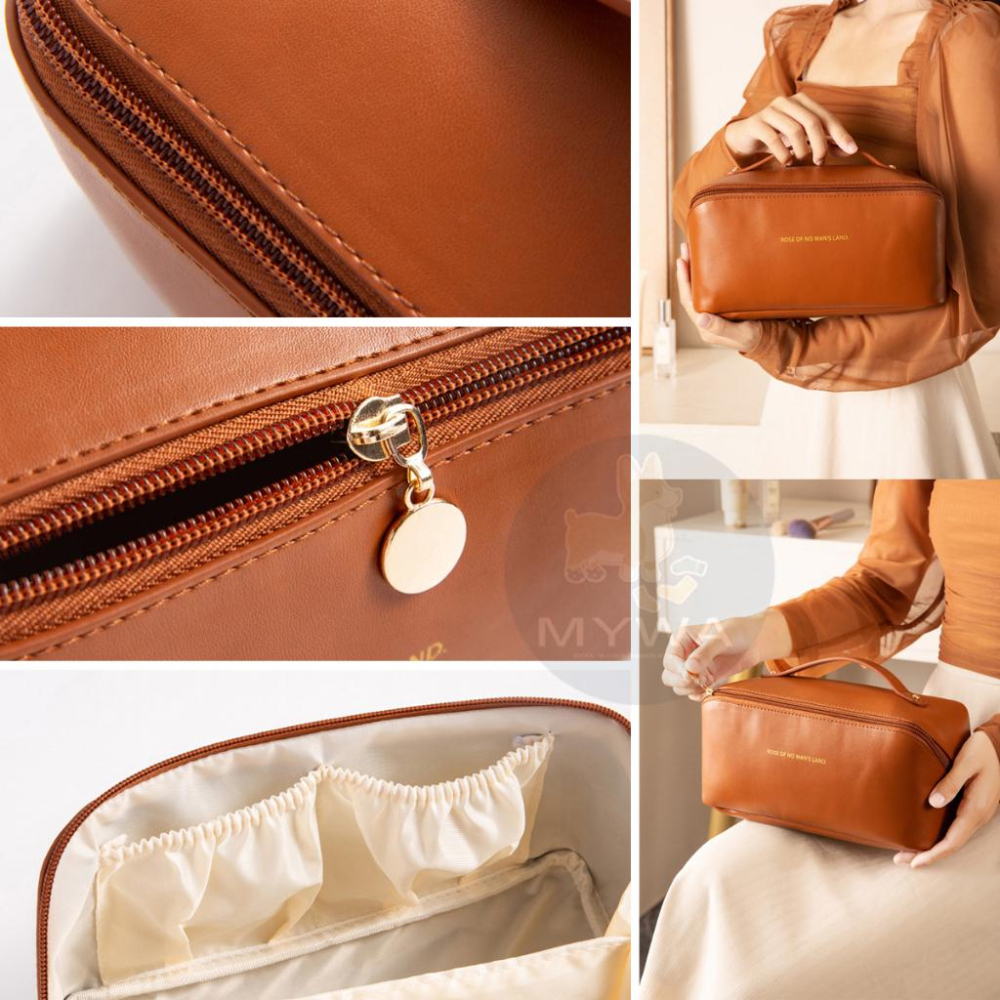 MyWa™️經典奶油色系貝殼化妝包 盥洗包 化妝品收納包 PU皮革 出國旅行必備-細節圖7