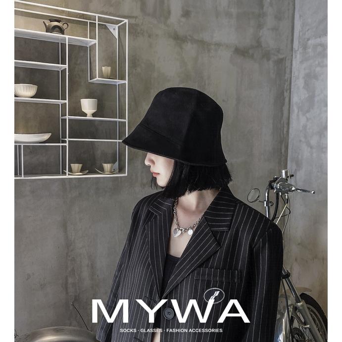 MyWa™️日系新款麂皮絨漁夫帽女 遮臉秋冬水桶帽純色百搭女生帽子 H59-細節圖2