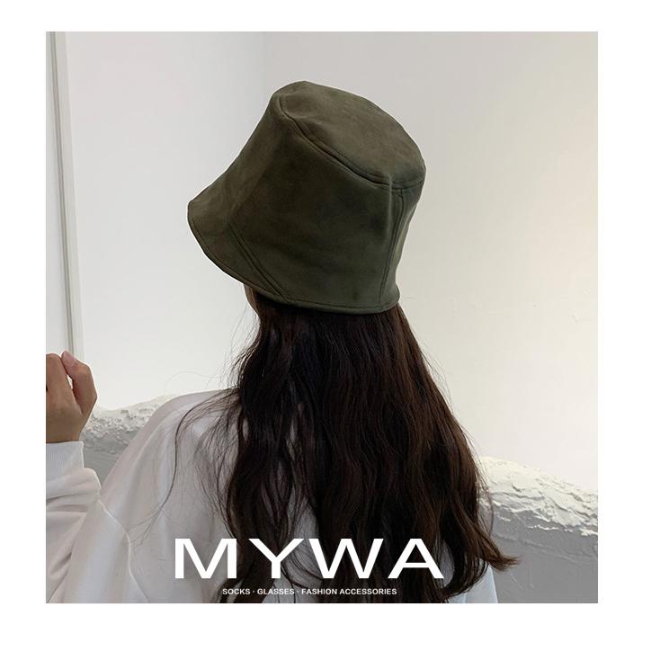 MyWa™️日系新款麂皮絨漁夫帽女 遮臉秋冬水桶帽純色百搭女生帽子 H59-細節圖4