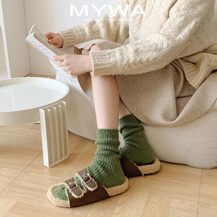 MyWa™️女生襪子系列 冬季加絨加厚羊毛襪 女士純色堆堆襪 針織襪 保暖襪 W04-細節圖5