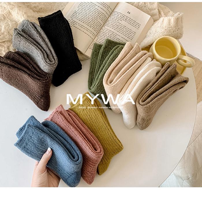 MyWa™️女生襪子系列 冬季加絨加厚羊毛襪 女士純色堆堆襪 針織襪 保暖襪 W04-細節圖6